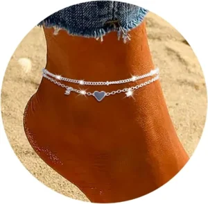 Anklet Bracelets for Women Waterproof, 925 Sliver Plated CZ Heart Layer Anklets for Women Anklet Gifts for Women, Jewelry Gifts