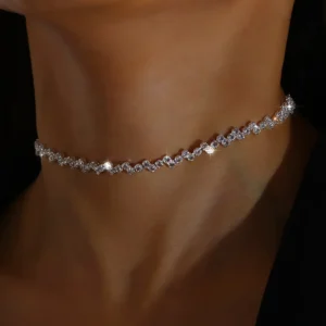 Stonefans Fashion Rhinestone Wave Necklace High Quality Jewelry for Women Simple Tennis Chain Necklace Choker Accessories Gift