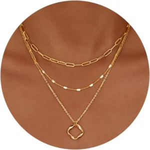 Layered Gold Necklaces for Women Stackable14K Gold Silver Plated Circle Paperclip Chain Pendant Choker Necklace Set For Woman