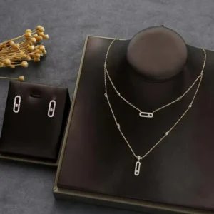 Fashion Double Layer Paper Clip Cubic Zirconia Copper Necklace Earring For Women Couple Holiday Gift Set Party Everyday Jewelry