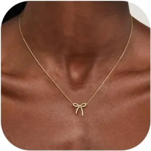 Gold Necklace for Women Bow Necklace Gold Silver Plated Necklace Cute Bow Pendant Choker Chain Necklaces for Women Jewelry Gift